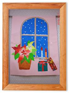 ボランティアのみなさんとちぎり絵で制作しました。会心のできばえです